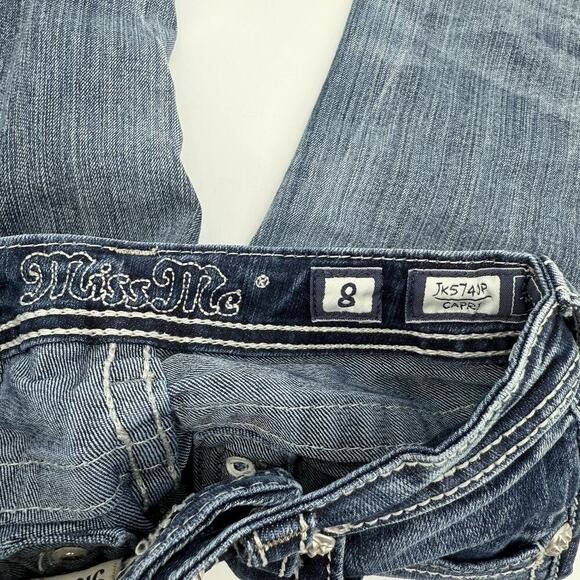 Miss Me Embellished Blue Capri Jeans Size Girls 8 Y2K Bling Rhinestone Retro - Picture 6 of 8